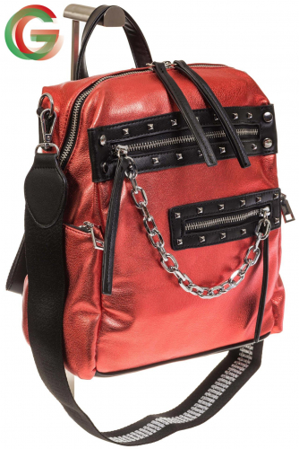 Красный рюкзак в стиле рок-н-рол из искусственной кожи