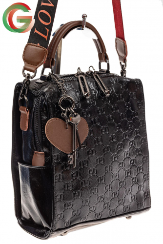 Сумка женская рюкзак из искусственной кожи с тиснением, цвет черный