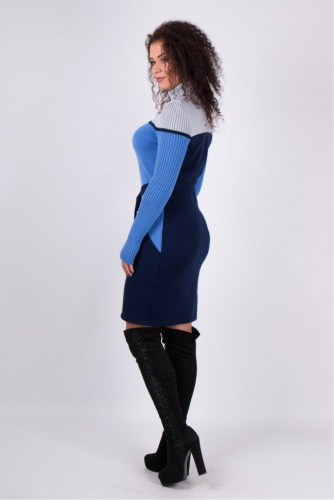 Теплое вязаное платье «Корсет» (серый, василек, синий)