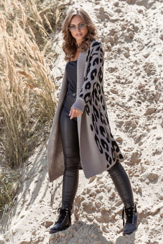 Вязаное пальто с леопардовым принтом «Лео» (мокко, черный)