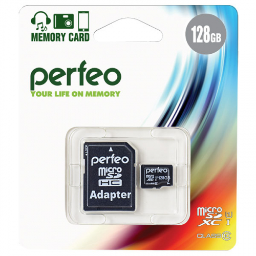 Карта памяти Perfeo 128 GB (micro SDXC, class10) с SD-адаптером