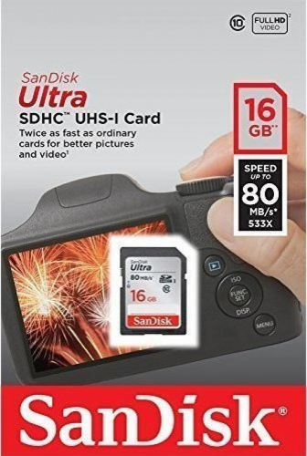 Карта памяти SanDisk 16 GB (Secure Digital,HC, class10) Ultra UHS-I-80 Mb/s