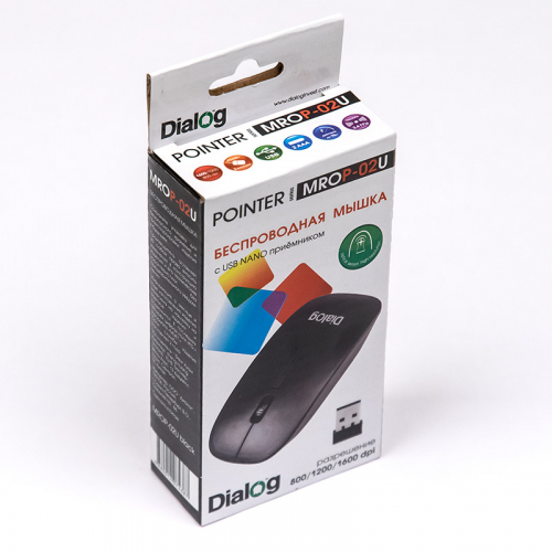Мышь Dialog MROP-02U Pointer RF, беспроводная, 5 кнопок + ролик прокрутки, USB, черная