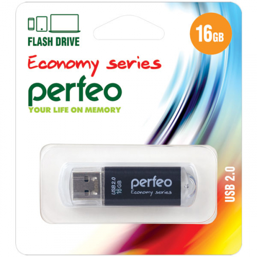 Флэш-диск USB Perfeo16 GB E01 black