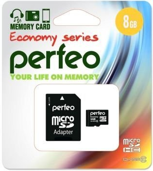 Карта памяти Perfeo 8 GB (micro SDHC,class10) с SD-адаптером Economy Series