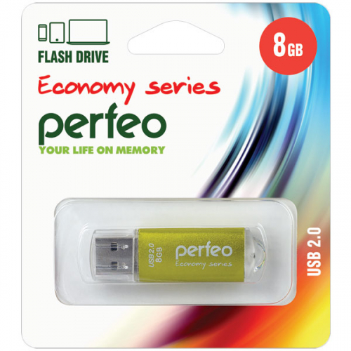 Флэш-диск USB Perfeo 8 GB E01 gold