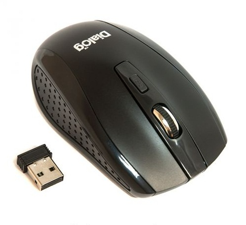 Мышь Dialog MROP-01U Pointer RF, беспроводная, 5 кнопок + ролик прокрутки, USB, черная