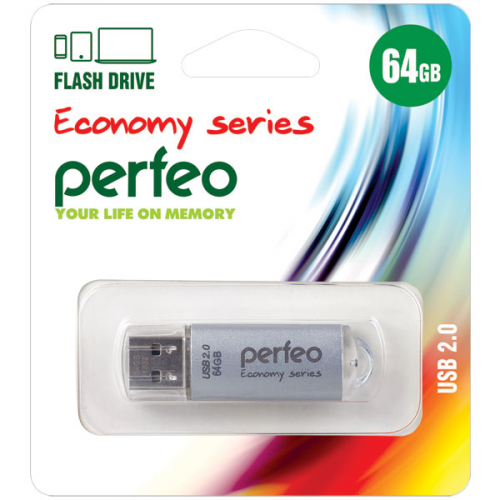 Флэш-диск USB Perfeo 64 GB E01 silver