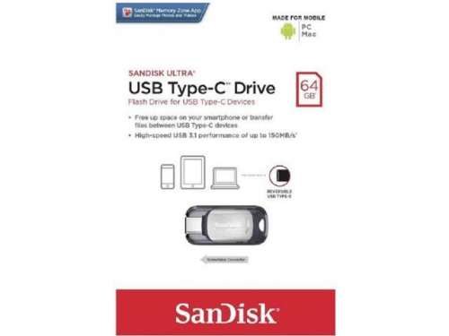 Флэш-диск USB SanDisk 64 GB CZ450 Ultra (разъем только Type C) USB 3.1
