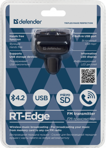 FM-модулятор Defender RT-Edge Bluetooth/FM, USB 2.1A