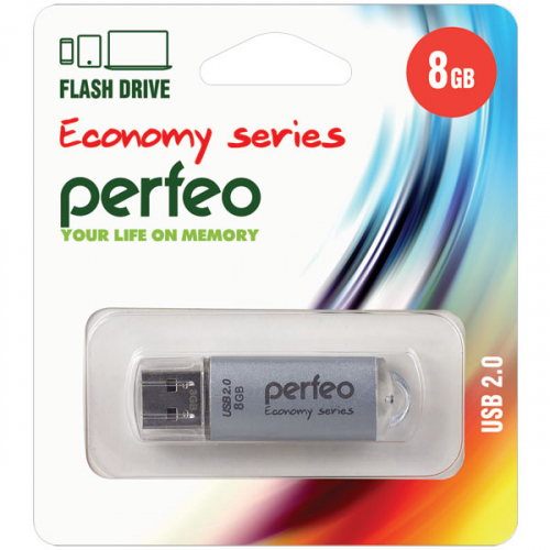 Флэш-диск USB Perfeo 8 GB E01 silver