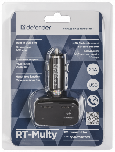 FM-модулятор Defender RT-Multy Bluetooth/FM, USB 2.1A