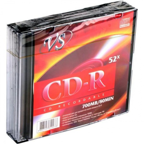 Диск VS CD-R 80 700MB 52X (5) (200), slim