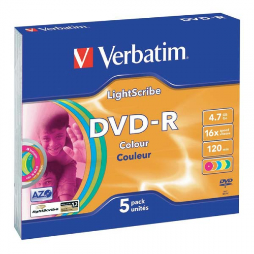 Диск Verbatim DVD-R 4.7GB 16X (5) (100), slim color