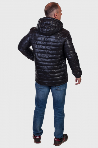 Черная демисезонная мужская куртка с капюшоном Blue Ocean - горизонтальная простежка, удобные врезные карманы №204