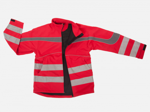 Утепленная красно-серая куртка на флисе - яркая модель в спортивном стиле. №4624