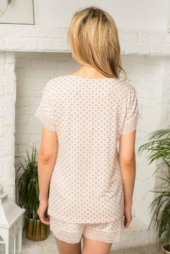 Пижама жен (футболка, шорты) Home Secrets Infinity AW19-20-HS-5060А орнамент персиковый