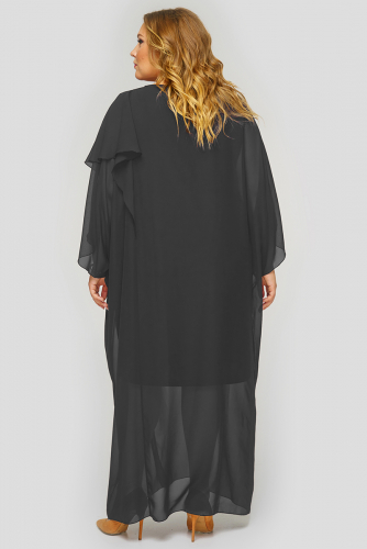 Платье длинное из черного шифона, с украшением.
