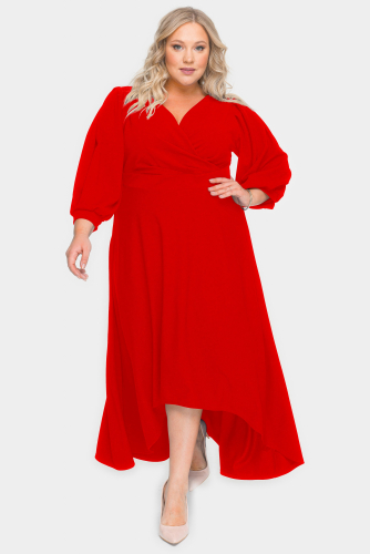Платье вечернее с драпировкой и асимметричным низом, красное