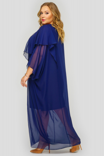 Платье длинное из темно-синего шифона, с украшением.