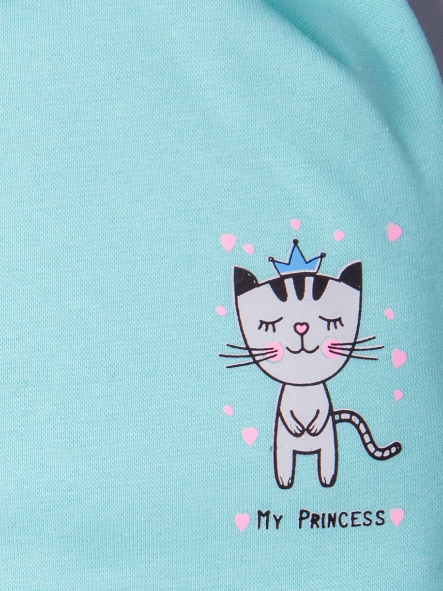 Шапка трикотажная для девочки с ушками, кошечка my princess, сердечки, бирюзовый