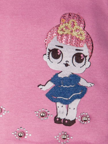 Шапка трикотажная формы лопата, девочка в джинсовом платье, тускло-розовый
