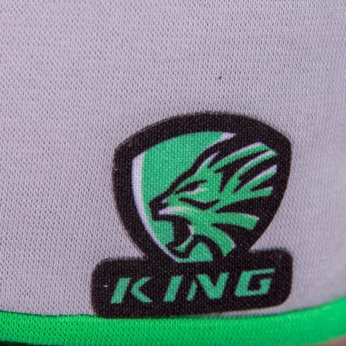 Набор: Шапка и снуд, двойной трикотаж, надпись King, серый с зеленым кантом