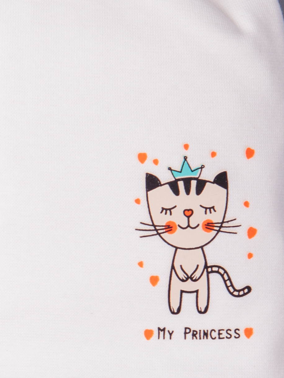 Шапка трикотажная для девочки с ушками, кошечка my princess, оранжевые сердечки, молочный