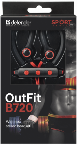 Гарнитура Defender OutFit B720 черно-красная (Bluetooth, стерео, до 10 м) вакуумная