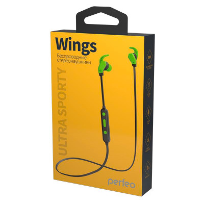 Гарнитура Perfeo WINGS bluetooth спортивная вакуумная черно-зеленая (PF_A4902)