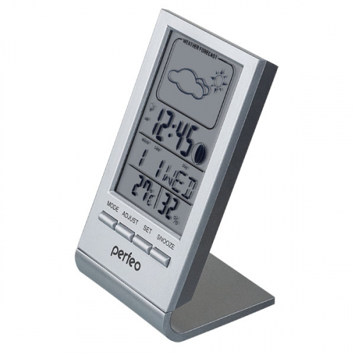 Perfeo часы-будильник Angle, серебристый (время, температура, дата, влажность) (PF-SL2092)