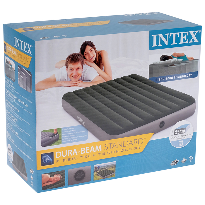 Матрас надувной DURA-BEAM Queen, 152 х 203 х 25 см, с встроенным ножным насосом, 64763 INTEX