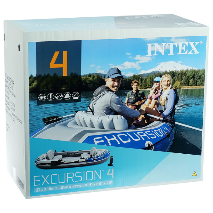 Лодка Excursion 4, 4 местная, 315 х 165 х 43 см, вёсла, насос, до 500 кг, 68324NP INTEX