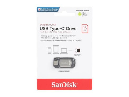 Флэш-диск USB SanDisk 16 GB CZ450 Ultra (только Type C разъем) USB 3.1