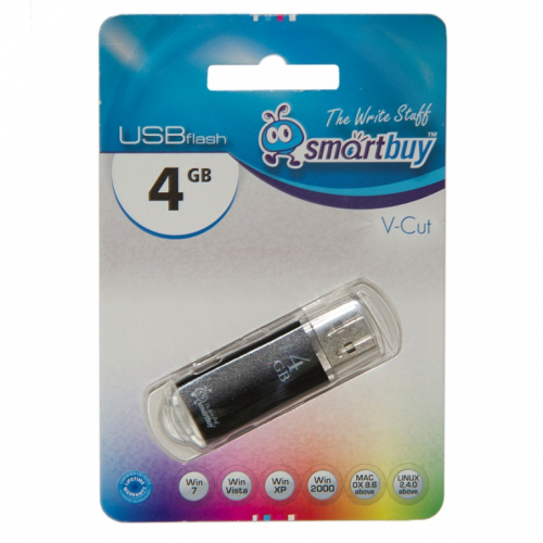 Флэш-диск USB SmartBuy 4 GB V-Cut Black