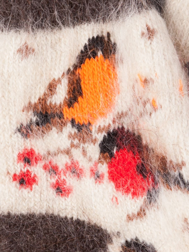 Носки вязаные детские пуховые, оранжевые птички, коричневый (козий пух)