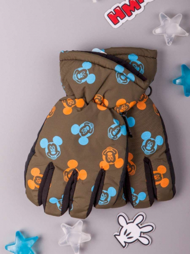 Перчатки-дутики зимние детские, цветные мышки, хаки