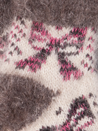 Носки вязаные детские пуховые, розовые бантики, серый (козий пух)