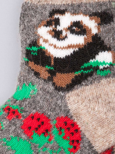 Носки детские шерстяные, панда, серо-бежевый