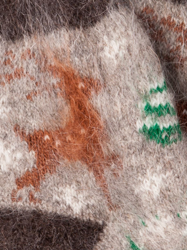 Носки вязаные детские пуховые, олени, елочки, серый (козий пух)