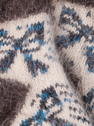 Носки вязаные детские пуховые, голубые бантики, серый (козий пух)