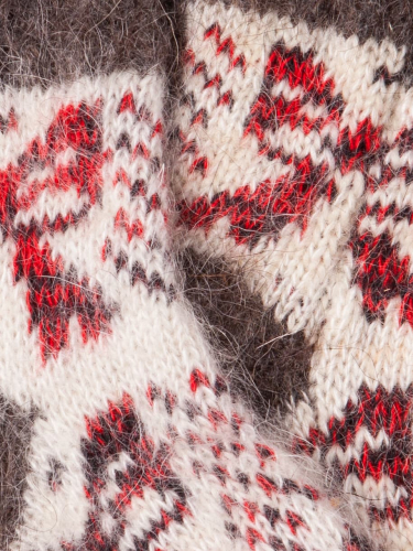Носки вязаные детские пуховые, красные бантики, серый (козий пух)