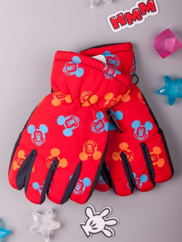 Перчатки-дутики зимние детские, цветные мышки, красный