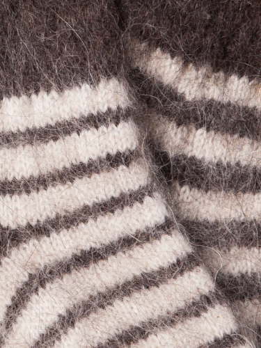 Носки вязаные детские пуховые, полосатые, темно-серый (козий пух)