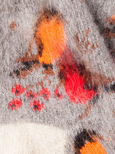 Носки вязаные детские пуховые, оранжевые птички, серый (козий пух)