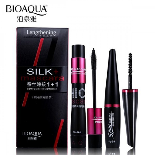 Набор для создания эффекта накладных ресниц Bioaqua Silk Mascara Lengthening 10g и 1,5g