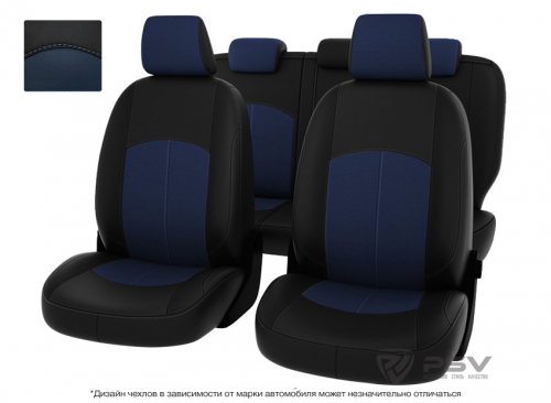 Чехлы Mazda 3 III 2013-2019 г. - Sd черно-синяя экокожа 