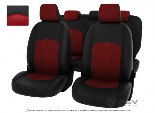 Чехлы Mazda 3 III 2013-2019 г. - Sd черно-красная экокожа 