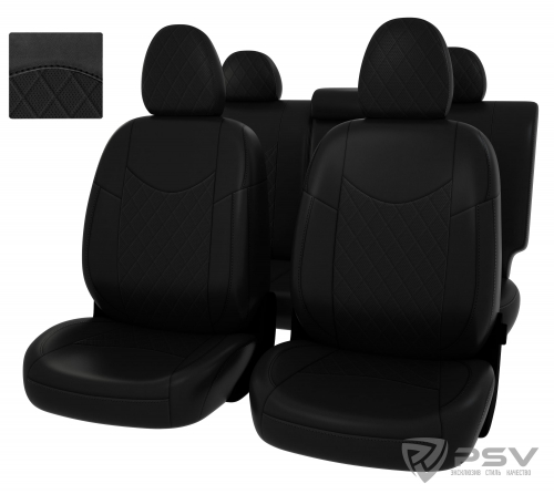 Чехлы Nissan X-Trail III (T32) 2013-> РОМБ/отстрочка черная, черная экокожа 