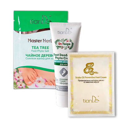 Акция 1+1=3 Купи фитокрем-дезодорант для ног + солевую ванну для ног «Чайное дерево» – В ПОДАРОК профилактический крем для ног со змеиным жиром!